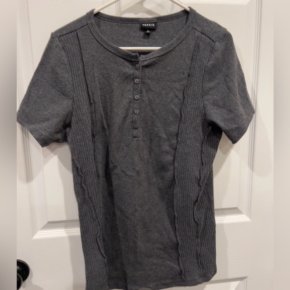 Torrid Gray Ribbed Henley with Button Details